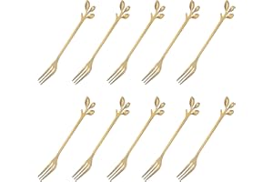 LdawyDE Fourchette dessert, 10 Fourchette inox, Matériau en acier inoxydable, durable, résistant à la rouille, facile à nettoyer, forme de feuille, pour dessert, gâteau (12,5 x 1,5cm, Or)