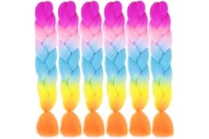 LDMY Braiding Hair -6PCS Rainbow 5 Ombre Colors Jumbo Braid Hair Extensions Synthetic Kanekalon Hair 100g/pc