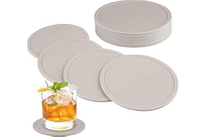 Set med 10 beige silikonunderlägg, tvättbar bas för muggar | Rund glasunderlägg i silikon, halkskydd, värmebeständig, värmebe