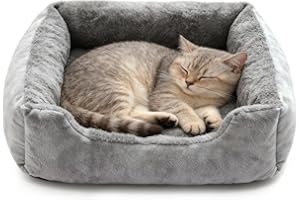 Meenewching Katzenbett Weiches, 50x40cm Hundebett Kleine Hunde, Waschbar Katzenkörbchen und Hundekörbchen mit Rutschfester Unterseite, Haustier Sofabett mit Hohem Rand, für Welpen und Katzen, Grau