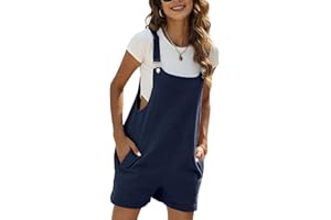 Sukany Women's Summer Casual Cotton Linen Short Overalls Adjustable Straps Bib Shortalls with Pockets
