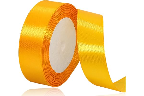 Ruban de Satin Jaune 25mm x 22m, Ruban Satinée pour Emballage Cadeau, Couture, Artisanat, Ballon, Bouquet de Mariée, Décoration de Mariage
