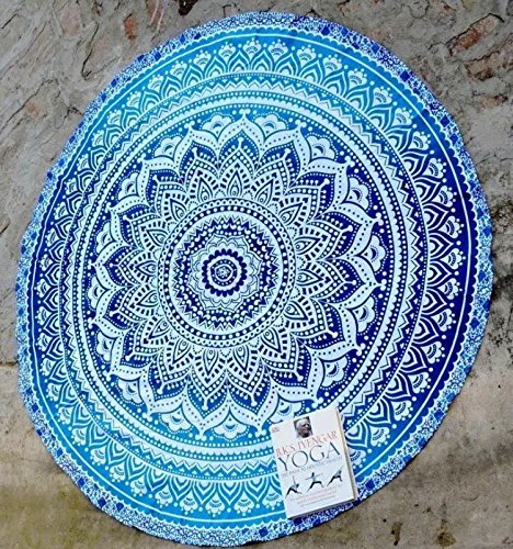 rawyalcrafts Schöne indische Mandala rund Roundie Beach Überwurf Tapisserie Hippie Boho Gypsy Baumwolle Runde Yoga Mat