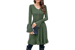 ULTRANICE Strickkleid Damen Herbstkleid Winterkleid V Ausschnitt Pulloverkleid mit Deko Knopf Herbst Winter Kleider