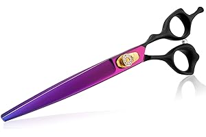 PURPLEBIRD 8 Inch Straight Dog Grooming Scissors Professional Pet Cutting Shears Safety Noiseless Blunt Tip Trimming Shearing for Dogs Cats Japanese Stainless Steel Purple