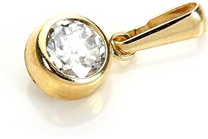 jewellerybox 9ct Yellow Gold 5mm Round Clear CZ Crystal Rubover Pendant