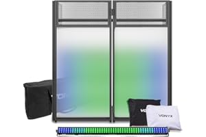VONYX DB4 Foldable DJ Booth Stand with BeamZ LCB144 MKII Light Bar – Portable DJ Booth with Shelf, Lycra Screens & Carry Bag – Mobile DJ Booth & LED DJ Stand for Events, Parties & Weddings