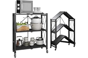 ‎HEIKOECO Heikoeco Klappbares Mobiles Regal, Metallregal mit 3 Ebenen, Bodenlagerregal für Wohnzimmer, Schlafzimmer und Homeoffice, 71.5 × 39.5 × 87cm (Schwarz)