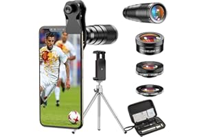 Apexel Lentes para móviles 22X Lente de teleobjetivo+Lente Macro 25X+Lente Gran Angular 120 °+205 ° Fisheye Kit de Lente de teléfono con trípode para iPhone 11 Pro Huawei P30