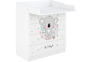 ‎SHEFA Shefa Kids 800 Changing Unit White Koala Design - Spacious Chest of Drawers with 4 Drawers and Changing Unit