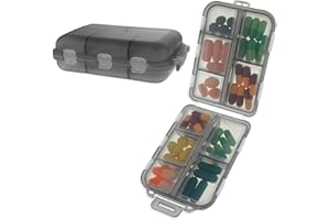 WLLHYF Podróżny organizer na tabletki, 1 szt., przenośny, mały, 10 przegródek, pudełko tygodniowe, organizer na leki, pojemnik na witaminy, uchwyt na zewnątrz, podróż, kemping, czarny