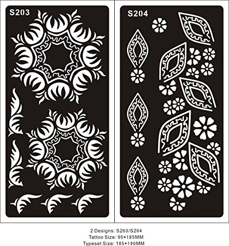 STENCILS TEMPLATE TATTOO Mehndi Stencill Indian Henna Designs Set of 2 Sheet - single use S203 204 - suitable for Henna Tattoo Glitter Tattoo and Airbrush Tattoo