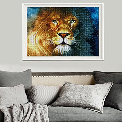Amazingdeal365 Motiv-Löwe 1 5D DIY Diamond Stickerei Malerei Kreuzstich Kinderhandarbeit zum Lernen für Balkon,Terasse,Café,Kinderzimmer,Wohnzimmer, Schlafzimmer, Arbeitszimmer usw. - 5
