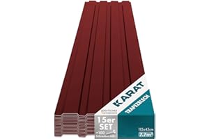 KARAT - 15 pezzi di lamiera trapezoidale 115 x 45 cm – Set di fogli profilati con viti – 7,7 m² lamiera da parete – Spessore 0,25 mm – Piastre per tetto in lamiera d'acciaio (rosso)