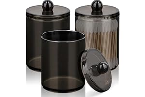 Lucywey 3 Stück Wattestäbchen Halter, Wattestäbchen Behälter, Wattepadspender, Kosmetik Organizer, für Wattestäbchen, Runde Wattepads, Zahnseide, Wattebausch, Make-up Schwämme (Schwarz)