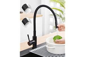 Sofetiy Flexibler Wasserhahn Küche Schwarz, Küchenarmaturen Schwarz Edelstahl, Armatur küche mit 2 Strahlarten, 360°Spültischarmatur mit Flexiblem Auslauf, Mischbatterie, Kitchen Faucet