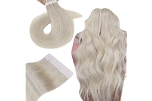 ‎HETTO Hetto Extensions Echthaar Tape Blond Extensions Tape Glatt Extensions Echthaar Tape in Remy Platinblond #60 40cm 50g