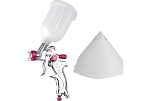 ROIIKETU HVLP Gravity Paint Spray Gun, Air Paint Sprayer Mini Paint Gun with 20Pcs Paint Filter Strainers Paper,0.8/1.0mm Nozzle and 300cc Cup Paint Sprayer, for Furniture, Fence, Car Painting (1.0MM, Red)