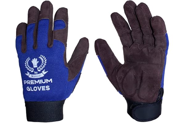 3Kamido Premium Gants de Travail de Luxe en peau de chèvre, pour la mécanique, Montage, Travail général, Emballage, entrepôt, Jardin, Transport, Les Gants de Moto, Le ménage (1 Paires, 6)