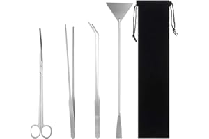 RosewineC Edelstahl Aquarium Tools Lang Aquascaping Container Wasserpflanze Pinzette und Schere Spachtel Tool Set mit Schwarzen Aufbewahrungstasche Aquarium Reinigungsset für Aquarium Starter Kit
