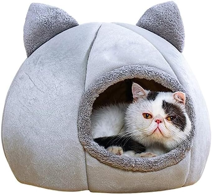 Tineke Bal Kabağı Tasarımlı Kedi Evi Yumuşak Kedi Yatağı Derin Uyku Ve Kış Evi Çıkartılabilir Minder 1 Adet (GRİ M BEDEN)