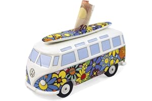 BRISA VW Collection - Volkswagen Savings Bank skarbonka z deską surfingową w stylu T1 Bus Samba (Flower Power/wielokolorowy)