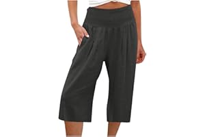 Susenstone Pantalon Court Femme Été Pantacourt Fluide Jambe en Coton et Lin Pantalon de Jogging léger pour Femme Pantalon de Longueur 3/4 à séchage Rapide Pantalon