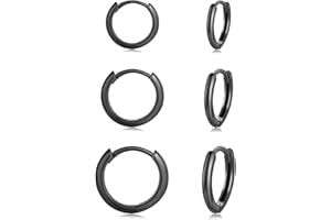 CERSLIMO Creolen Silber 925, Creolen Silber Gold Rosegold Schwarz Set Damen Herren, Klein Creolen Set Zierliche Knorpel Tragus Helix Schlafen Ohrringe 8mm 10mm 12mm