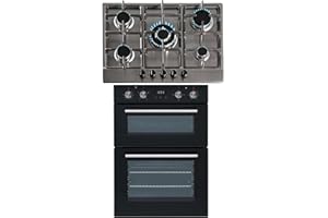 SIA Built In Double Electric Fan Oven & Stainless Steel 70cm 5 Burner Gas Hob
