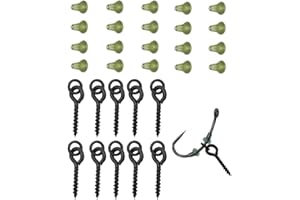 NEWSHOT 10x Fishing Bait Screws & 20x Hook Stops, Carp Boilie Bait Screw Eyes With Link Loop Terminal Tackle Accessories