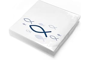 ‎ITENGA itenga Servietten Papier Fisch 33 x 33 cm 3-lagig 20 Stück für Taufe Kommunion Konfirmation Jungen und Mädchen (Blau)