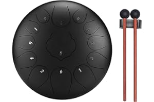 AYCLIF Steel Tongue Drum, Handpan, Tamburo a Lingua in Acciaio, 12 Pollici 13 Note Tamburo Strumento a Percussione con Bacchette per Tamburi, Carry Bag, Libro di Musica, per l'Educazione Musicale