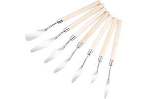 JIEYAO 7 Stück Edelstahl Malmesser Set,Acrylmalerei Spachtel Palettenmesser mit Holzgriff Malerspachtel Farbspachtel Malwerkzeug Spachtel Werkzeug zum Ölfarben Gouachea Aquarell Felsmalerei