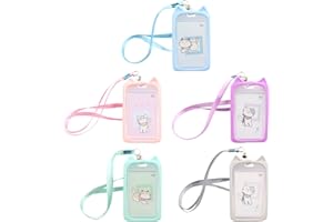 Cdemiy Porte Badge Tour De Cou, 5 pièce Porte-cartes en Plastique Transparent, Dessin animé en Plastique Bus Porte-Carte didentité Cas Badge Pour le Bureau, lécole, les étudiants et étudiantes