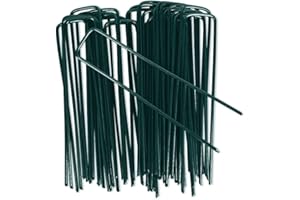 OUNUO 100 Picchetti Giardino, Telo Pacciamatura Zincato, Rete Giardino per Reti Recinzioni Erba, 150mm x 25 mm, Ø 3 mm, Verde