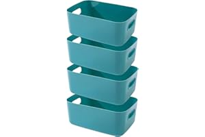 EURXLQ 4 Pcs Cajas Almacenaje Plastico con Asa,Cajas Organizadoras de Plastico Adecuados para Usar en el Armario,la Cocina o el Baño (Verde, 25 x 18 x 10 cm)