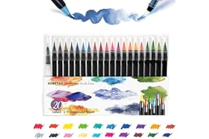 AOBETAK Watercolor Brush Pen, 20 Rotuladores Acuarelables + 1 Aqua Brush Pincel,Punta de Nylon Suave y Flexible,Pinceles para Acuarela, Pintar,Principiantes,Caligrafia,Artistas,Adultos,Niños