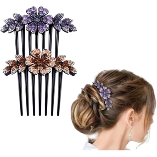 ZEMANIA Doppel-Blume Strass Haarspange 10 X 7,5 Cm – Eleganter Kristall-Clip Für Haarknoten