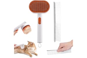 BALDIMAN Spazzola per Animali Domestici, Spazzola per Gatti + Pettine per Cani, Spazzola per Cani, Pettine Denti Larghi, Spazzola Gatto Aghi Angolati di Acciaio Inossidabile, Manto Sano e Lucido.