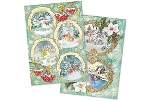 IDEEN MIT HERZ Ideazione con cuore 2 fogli di carta di riso in carta pregiata per decoupage, DIN A4, 2 diversi motivi, vintage, Natale e altri