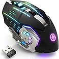 MELOGAGA Wireless Gaming Mouse Bluetooth Mouse RGB Rechargeable 2.4G USB Cordless Computer Mice with 7 Color Backlit, 6 Buttons & Silent Click for Laptop, iPad, Mac OS, PC, Windows -Black