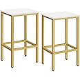 MAHANCRIS Bar Stools, Set of 2 Bar Chairs, Kitchen Breakfast Bar Stools with Footrest, 25.8-Inch Height, Rectangular Industrial Stools, for Dining Room, Easy Assembly, White and Gold BAJW0101