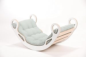 NEED SLEEP Arco da arrampicata montessori con cuscino Sofia 36,5x75x42cm | arco montessoriano per bambini | barca a dondolo | parco giochi in legno | Triangolo rampicante | Bianco (M)