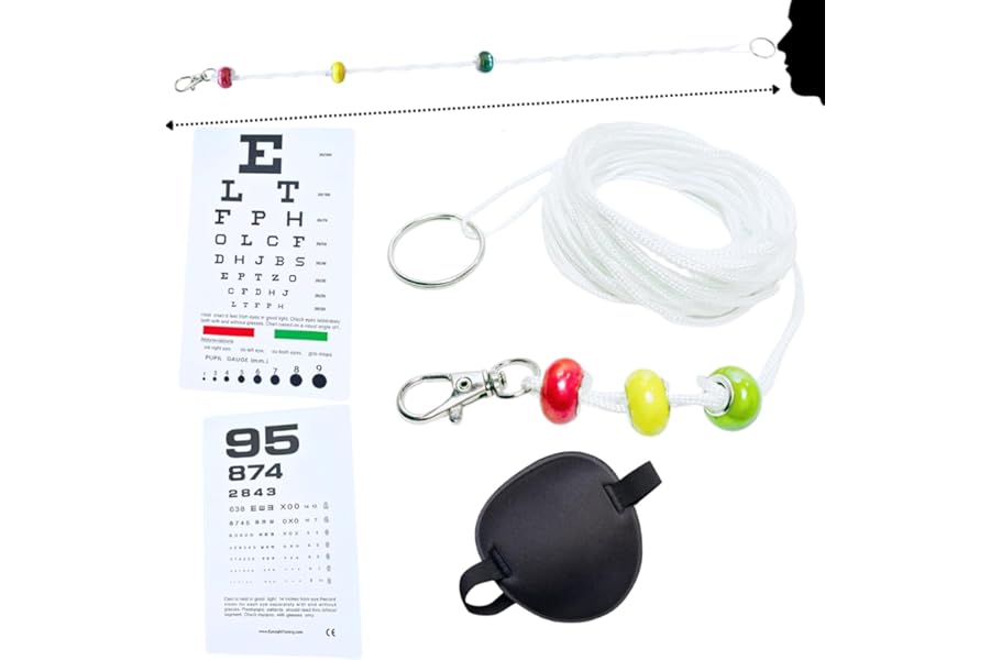 Brock Beaded String – Vision Convergence Training with 3 Sliding Beads, Patch and Chart – Hand-Eye Coordination & Focus Training for Sports & Activities and More, 10 Foot