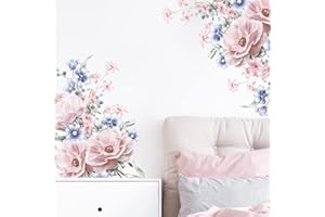 Runtoo Stickers Muraux Fleurs Pivoines Autocollant Mural Vintage Fleur en Rose Pâle Deco Stickers Salle de Bain Chambre Enfants Fille Bébé Décoration
