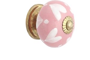 Rasiya Art Cabinet Knobs for Dresser Drawers - Set of 4 - Hand Painted Blue Pottery Ceramic Door Handles - Pink Heart