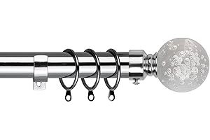 HOME TREATS Extendable Curtain Pole Bubble | Chrome Metal Curtain Pole Set 28mm | Includes Rings, Finials, Brackets & Fittings. (70cm - 120cm, Bubble Final)