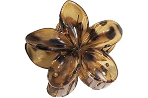 WHAKANO 1 Stück Leoparden Plumeria Blumen Haarspangen Damen,Hawaiian Claw Clip,Rutschfeste Haarklammer,Starker Halt,Krallenklammern Haarstyling-Zubehör für Frauen,Party Strand Pool Urlaub,Gelb