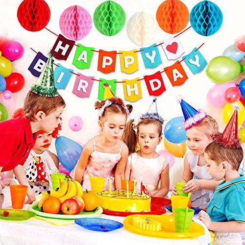 eBoot Happy Birthday Banner Girlande mit 6 Stück Bienenwabe Ball für Party Dekoration - 7
