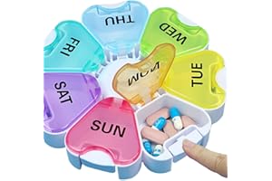 DSYSC 7 Day Pill Box Organiser with Easy Opening Push Button, Pill Boxes 7 Day 1 Times a Day, Weekly Pill Holder for Vitamins and Medication (Rainbow A)